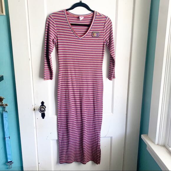 Juicy by Juicy Couture Knit Rainbow Striped Ribbed Midi Dress Side Slit Bodycon - Picture 5 of 15